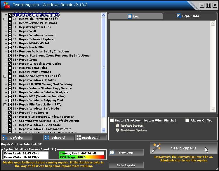Tweaking.com Windows Repair | Gratis Software Downloads